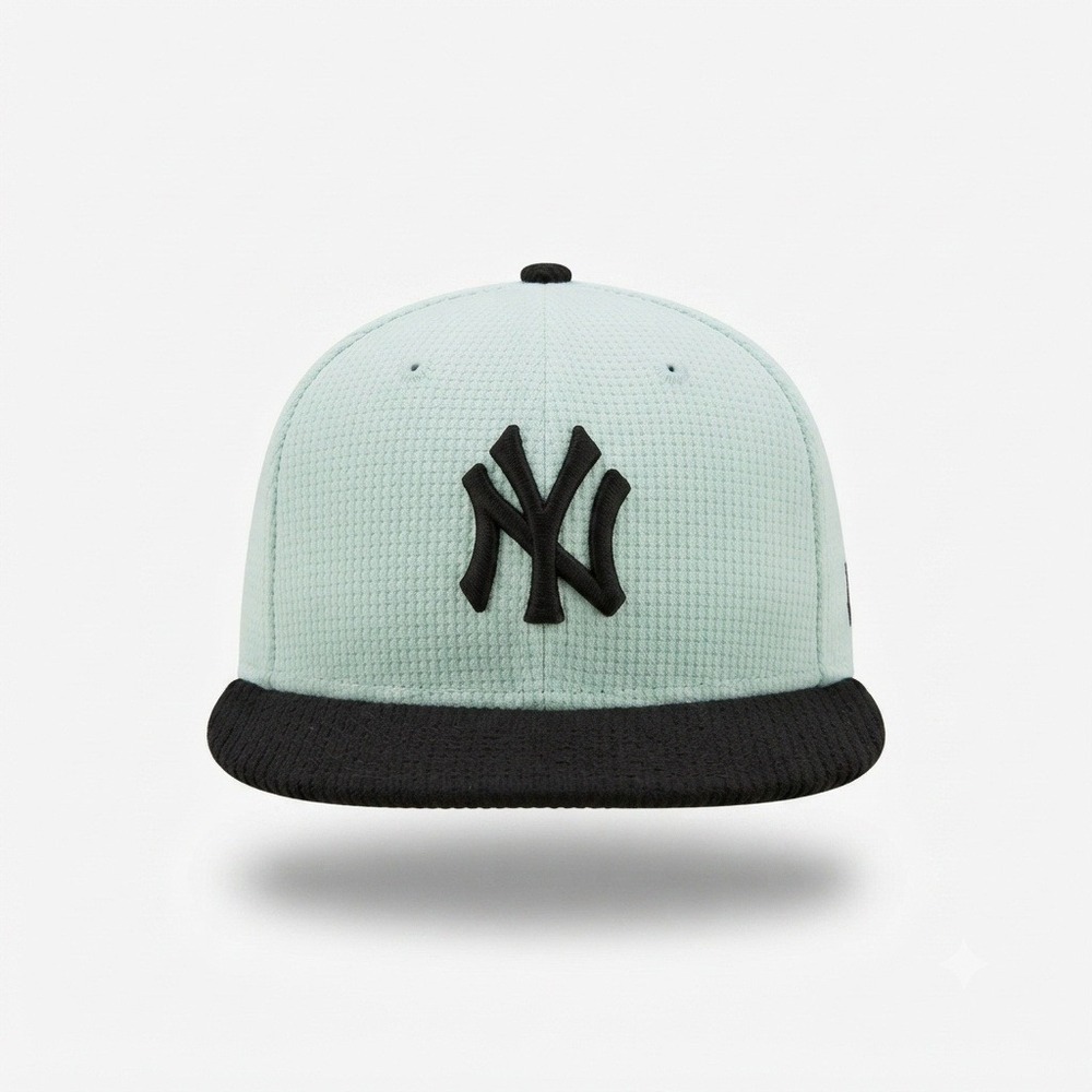 NY Yankees New Era Fitted Hat Mens 7 1/2 Mint Black Waffle Knit 59FIFTY **NEW**